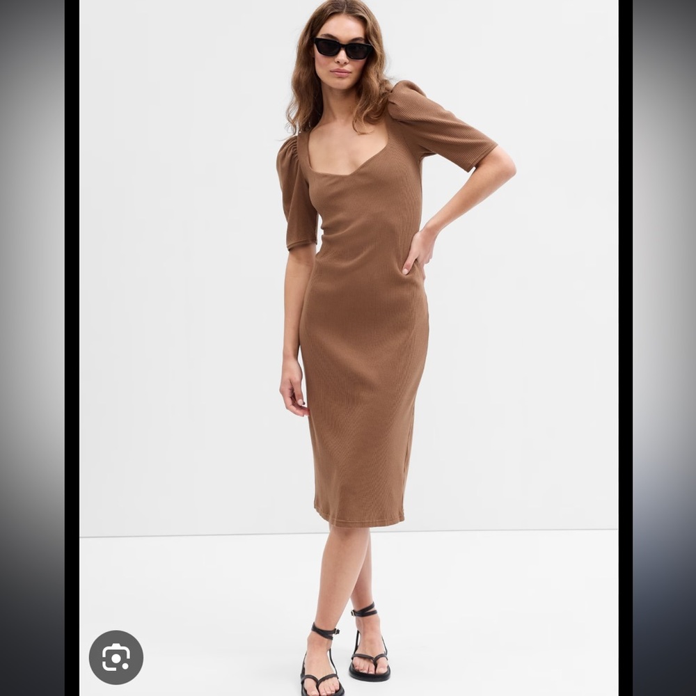 Gap Ribbed Puff Sleeve Midi Dress